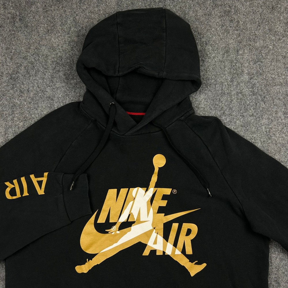 Jordan Hoodie Mens Large Black Gold Nike Air Jumpman Pullover BV6010-012 Logo